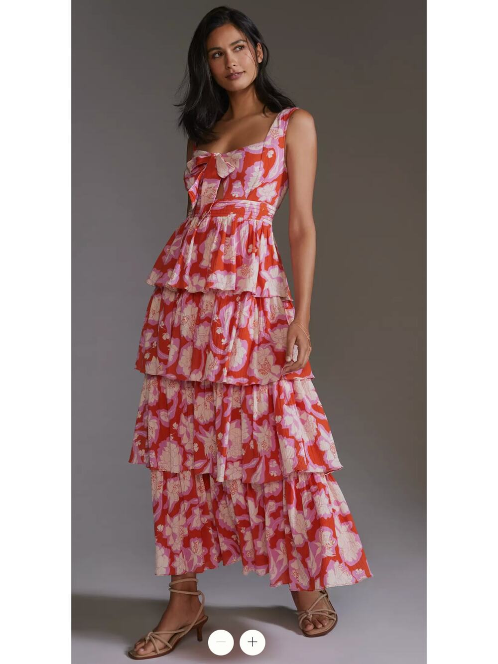 Vineet Bahl Tiered Ruffle Maxi Dress in Bright Pink Floral Size 12 NWOT